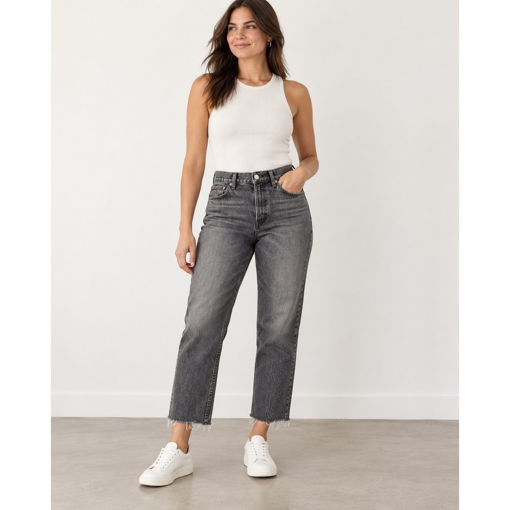 Gap Cheeky Straight High Rise Jeans 35 20R Washed Black Raw Hem 703552-00